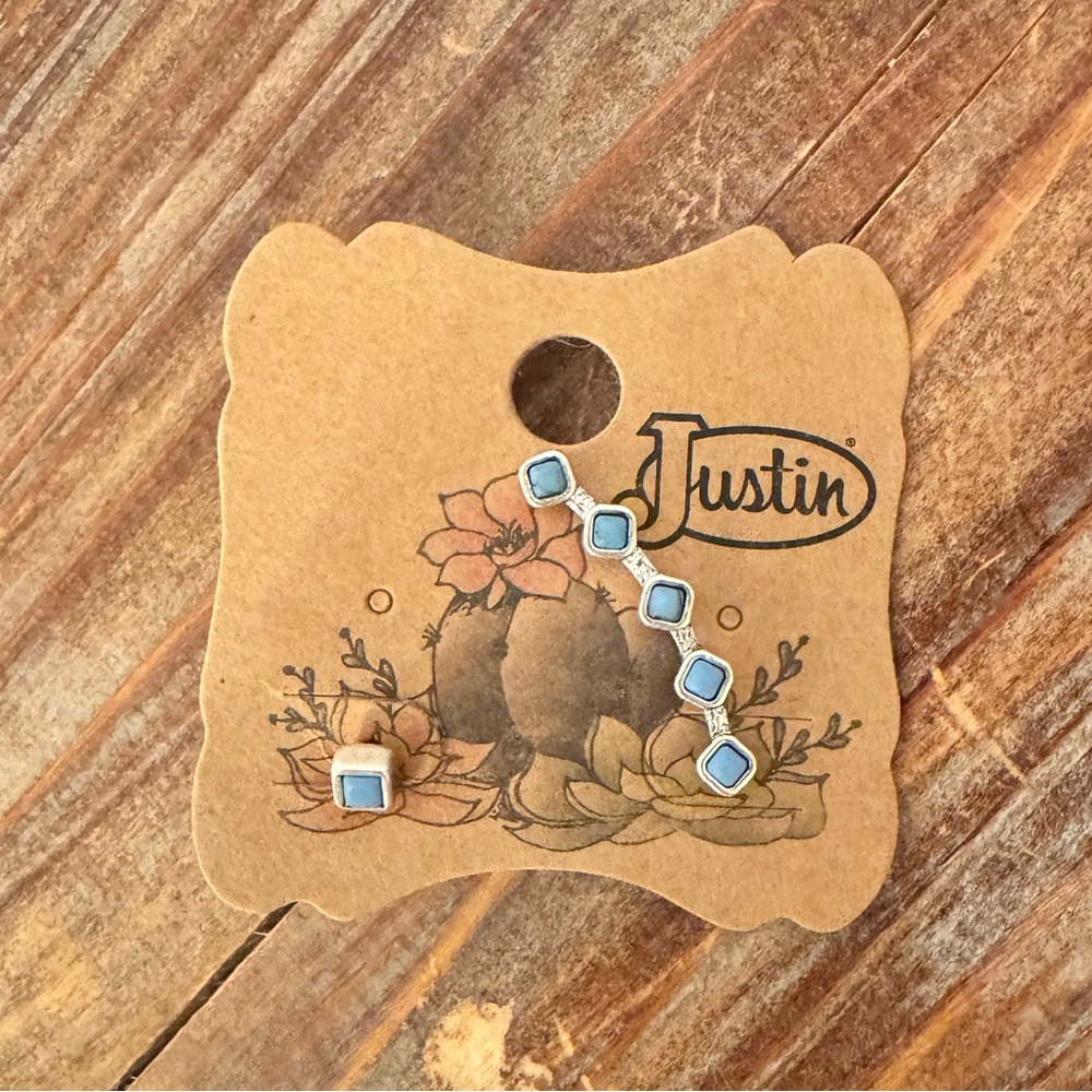 Justin Boots Turquoise and Silver tone Earrings, unique stud and crawler set NWT